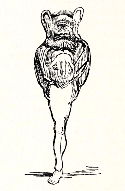 John Francis Campbell’s historical illustration of the Fachan, a one-eyed, one-armed, one-legged creature standing upright on a single leg.