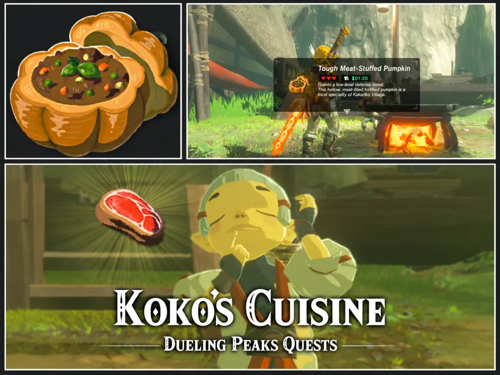 Composite image showing Tough Meat-Stuffed Pumpkin and imagery from The Legend of Zelda: Breath of the Wild.